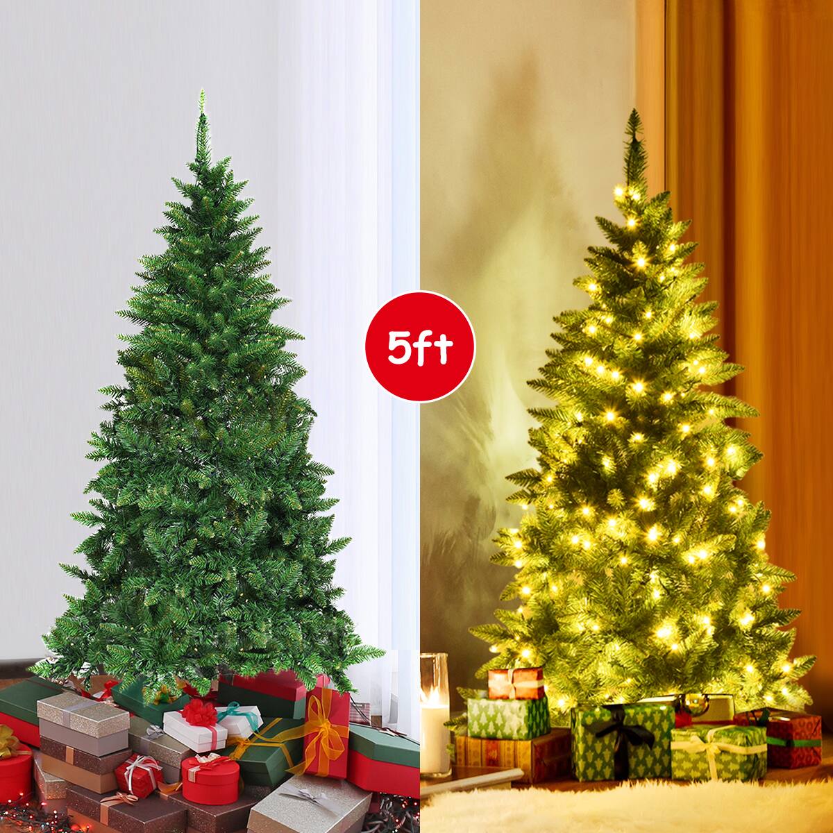 Alt View 5. Gymax - Gymax 5ft LED Pre-lit Half Christmas Tree PVC Artificial Tree w/ 8 Flash Modes 250 Lights - Green.