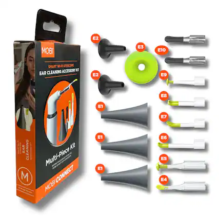 MOBI SMART WI-FI OTOSCOPE EAR CLEANING ACCESSORY KIT
Multi-Piece Kit
E2
E1
E7
E4
E5
E6
E8
E9
E10
E3
MOBI CONNECT