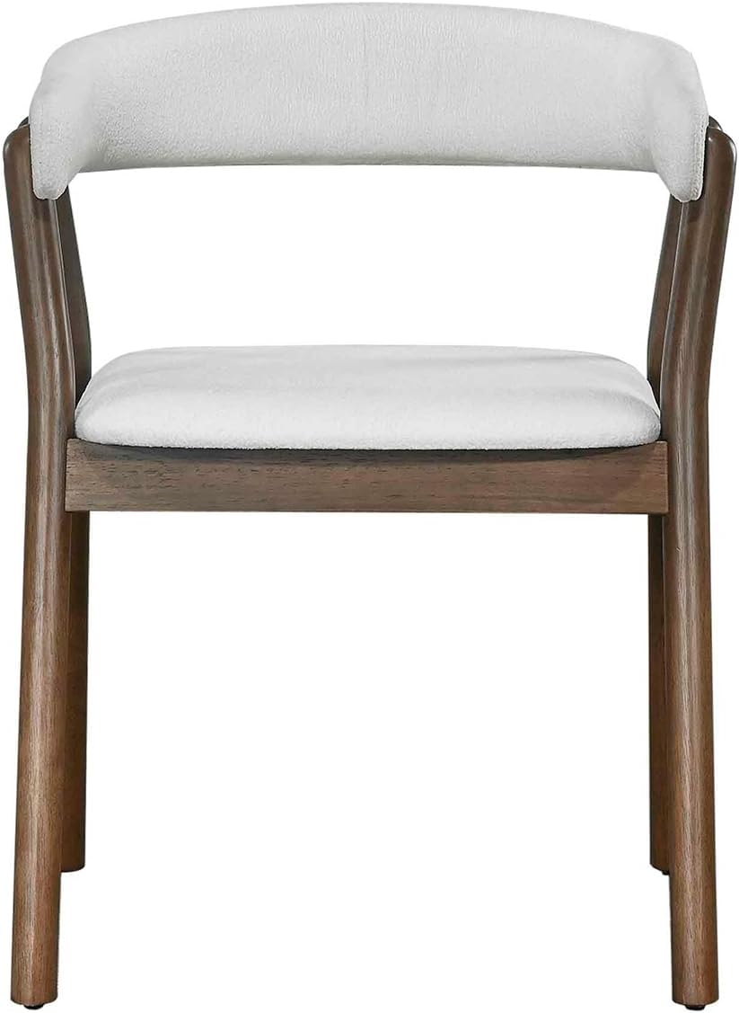 Front. Acanva - Modern Dining Chairs Set of 2, Linen-Like Upholstered Kitchen Accent Chair with Curved Backrest and Solid Wood Frame - Walnut and White.