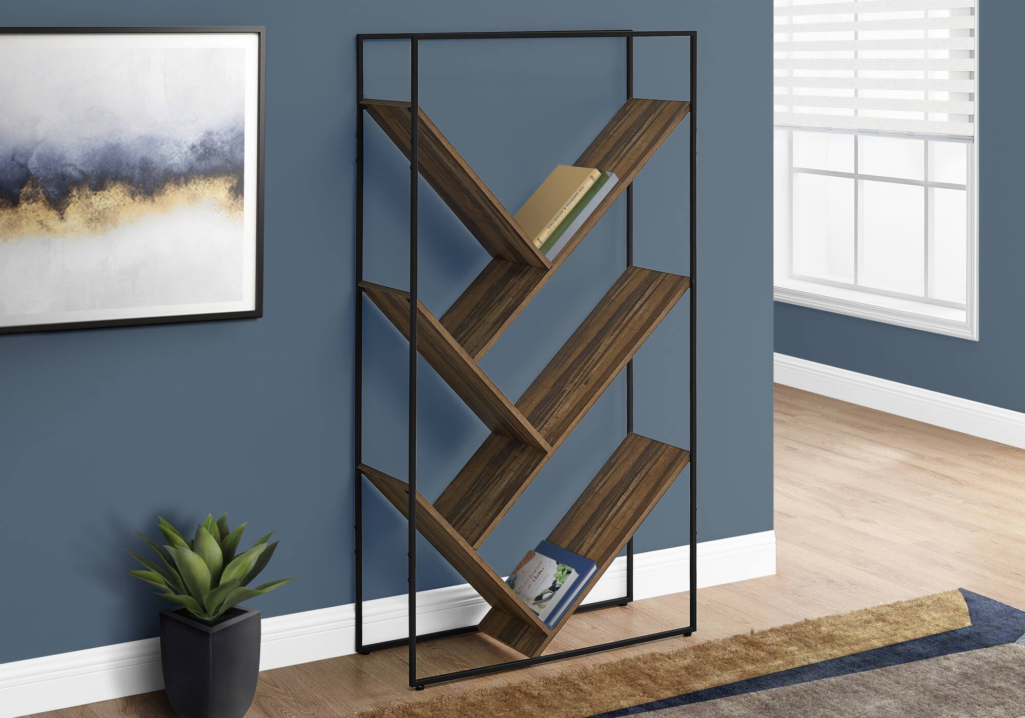 Front. TinyHomie - Bookshelf Bookcase Etagere 3 Tier 60in H Black Laminate Black Metal - Brown.