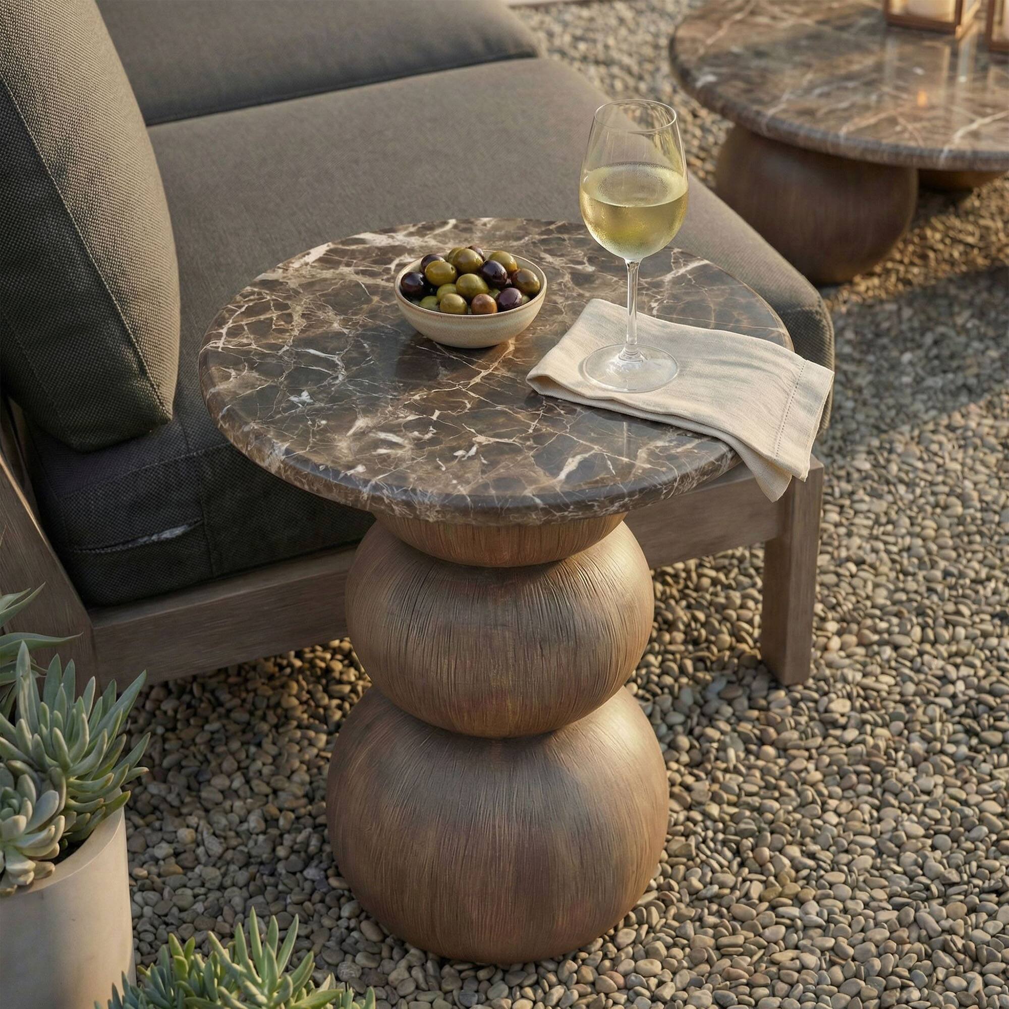 Alt View 1. Modway - Pietra Indoor Outdoor Round Side Table by Modway - Dark Emperador Marble.