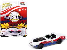Johnny Lightning - 1969 Chevrolet Corvette "Atomic Bomb" White w/ Red & Blue Graphics "Stuntman Mike Ride Along" Pop Culture 2025 1/64 - White with Red and Blue