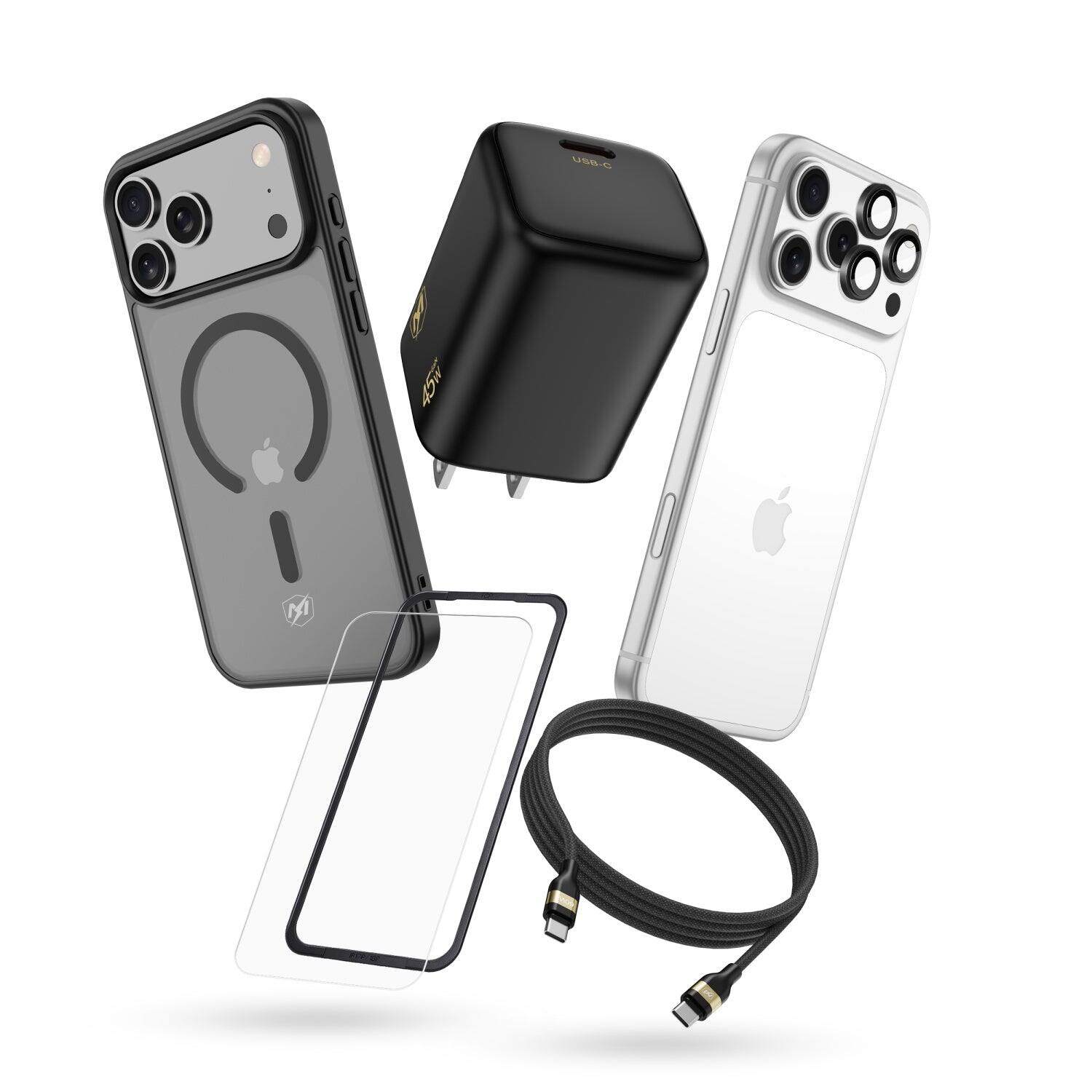 Front. Mybat Pro - MyBat Pro iPhone 18 Pro / 17 Pro Bundle #2 - Smoke Case / Black Charger + Cable - Black.