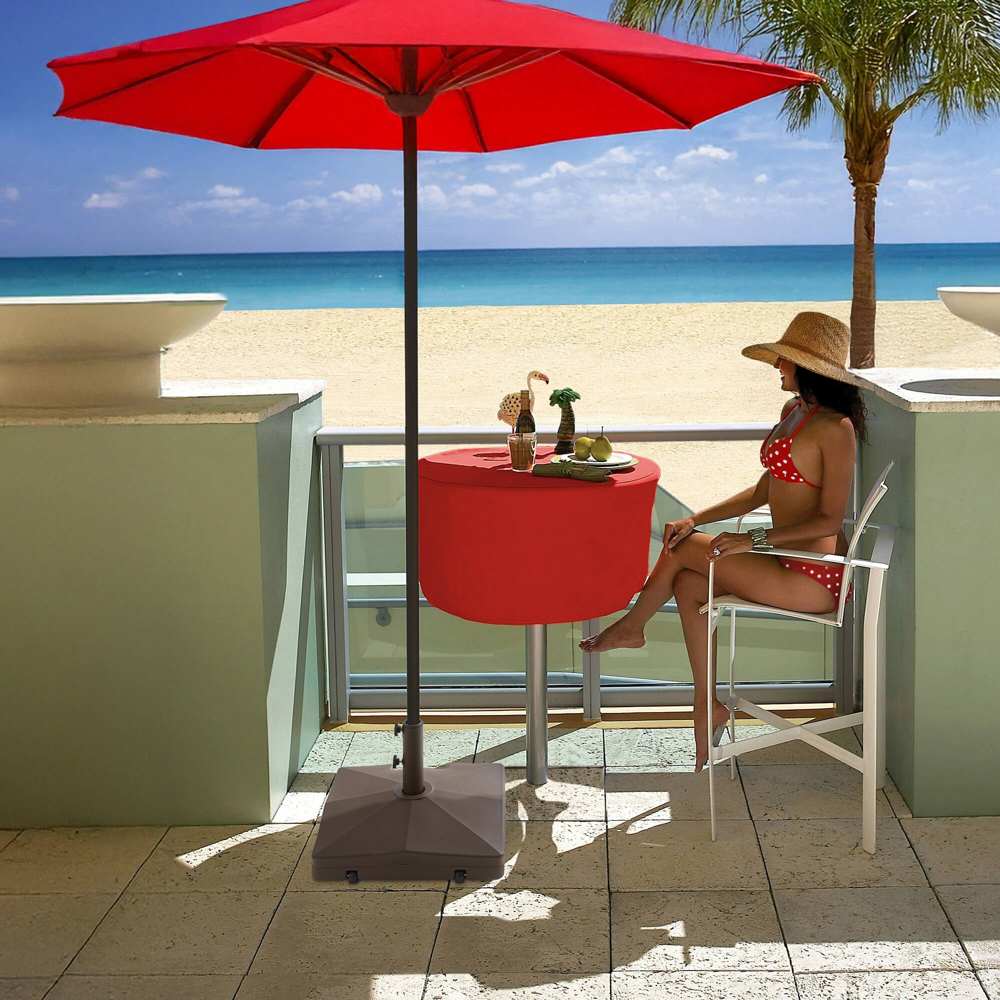 Alt View 3. Casafield - Fillable Mobile Umbrella Base Stand w/ Wheels for Patio - Lawn - Deck - Brown.