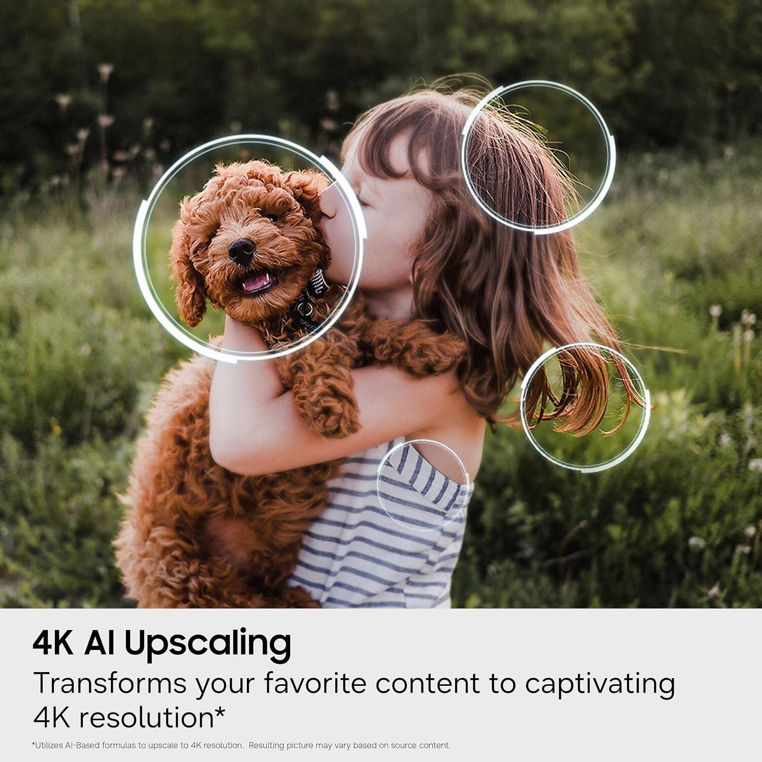4K AI Upscaling  
Transforms your favorite content to captivating 4K resolution*  
Utilizes AI-Based formulas to upscale to 4K resolution.  
Resulting picture may vary based on source content.