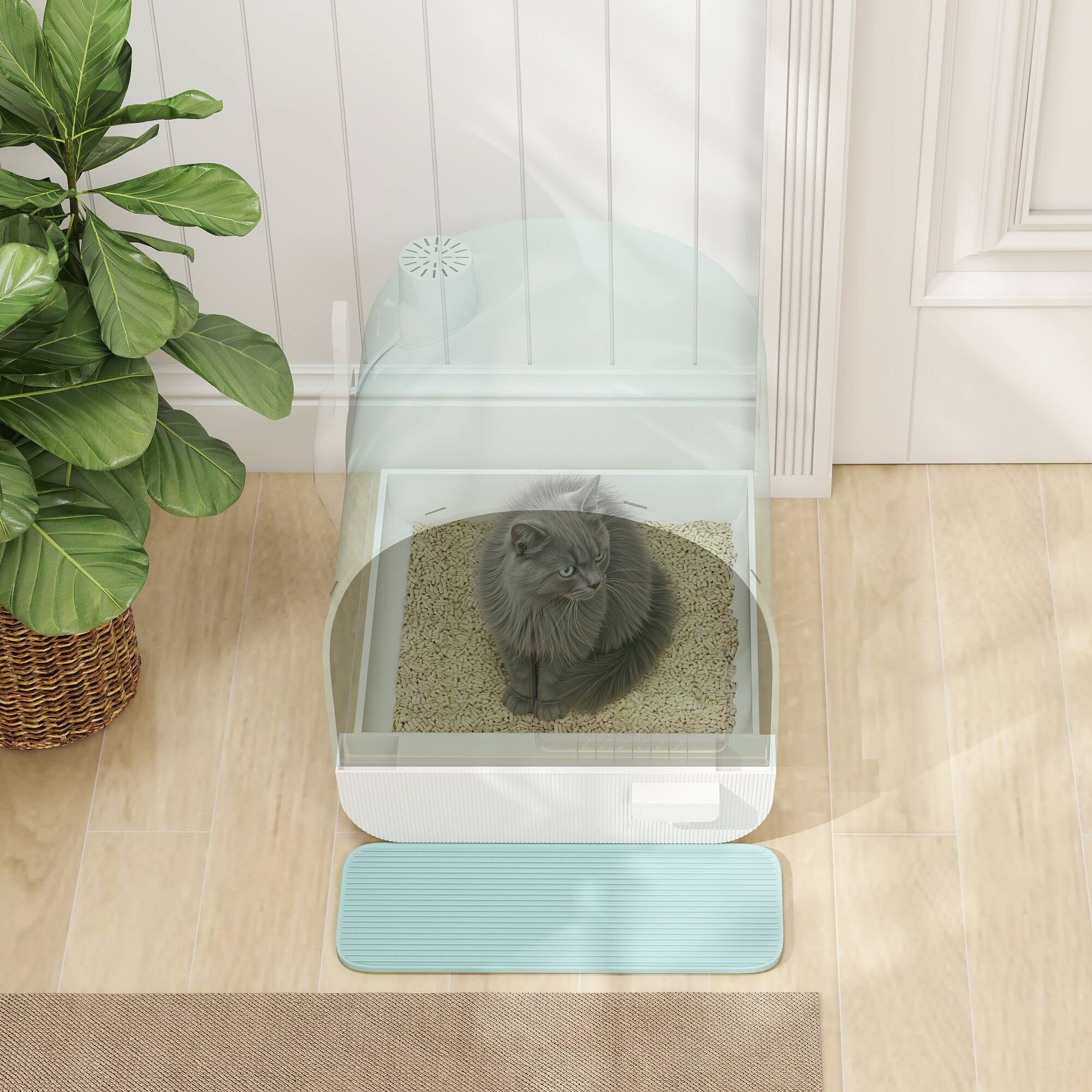 Alt View 4. Pawhut - Cat Litter Box with Lid, Covered Litter Box for Indoor Cats with Tray, Scoop, Filter, 17" x 17" x 18.5" - Green.