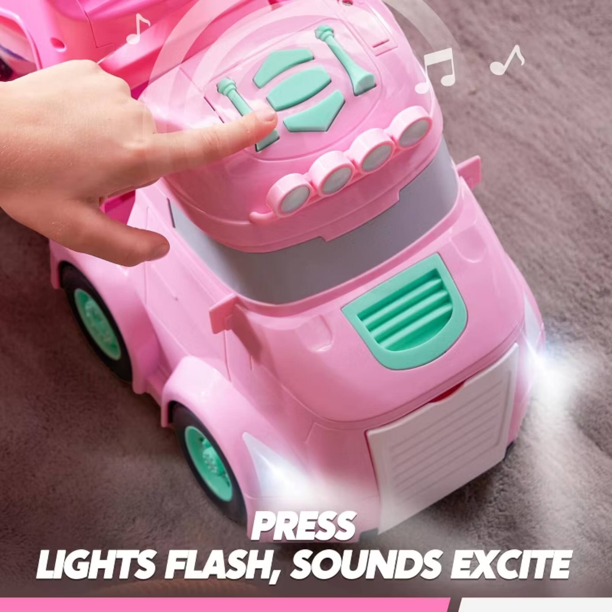 Press lights flash, sounds excite