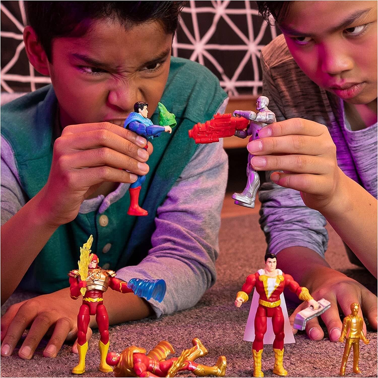 Alt View 2. DC Comics - DC Comics 4" Superman and Cyborg Action Figure 2-Pack with 6 Mystery Accessories and Collector Card, Poseable Superheros - Multi.