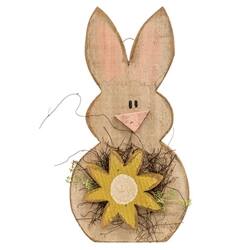 Back. BreeBe - Rustic Wood Hanging Bunny w/Daisy  - 18"H - 3 Asstd. - Off-White, Pink, Blue, Yellow.