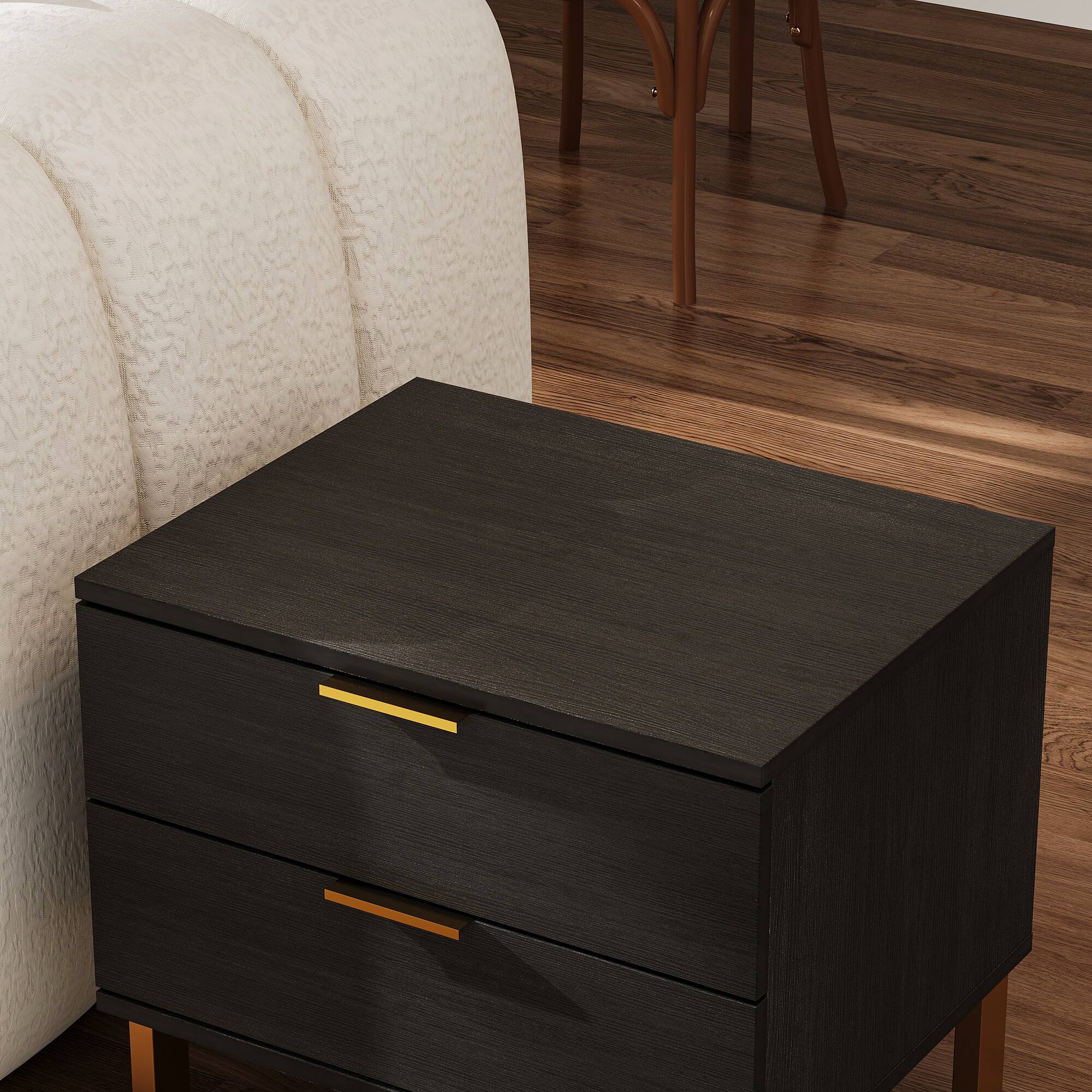 Alt View 5. FUFU & GAGA - FUFU&GAGA 2 - Drawer Nightstand with Gold Accents: Stylish Bedside Storage - Black.