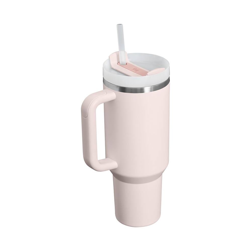 Angle. Stanley - Stanley Quencher H2.0 Tumbler with Handle & Straw 40 oz Rose Quartz - Rose Quartz.