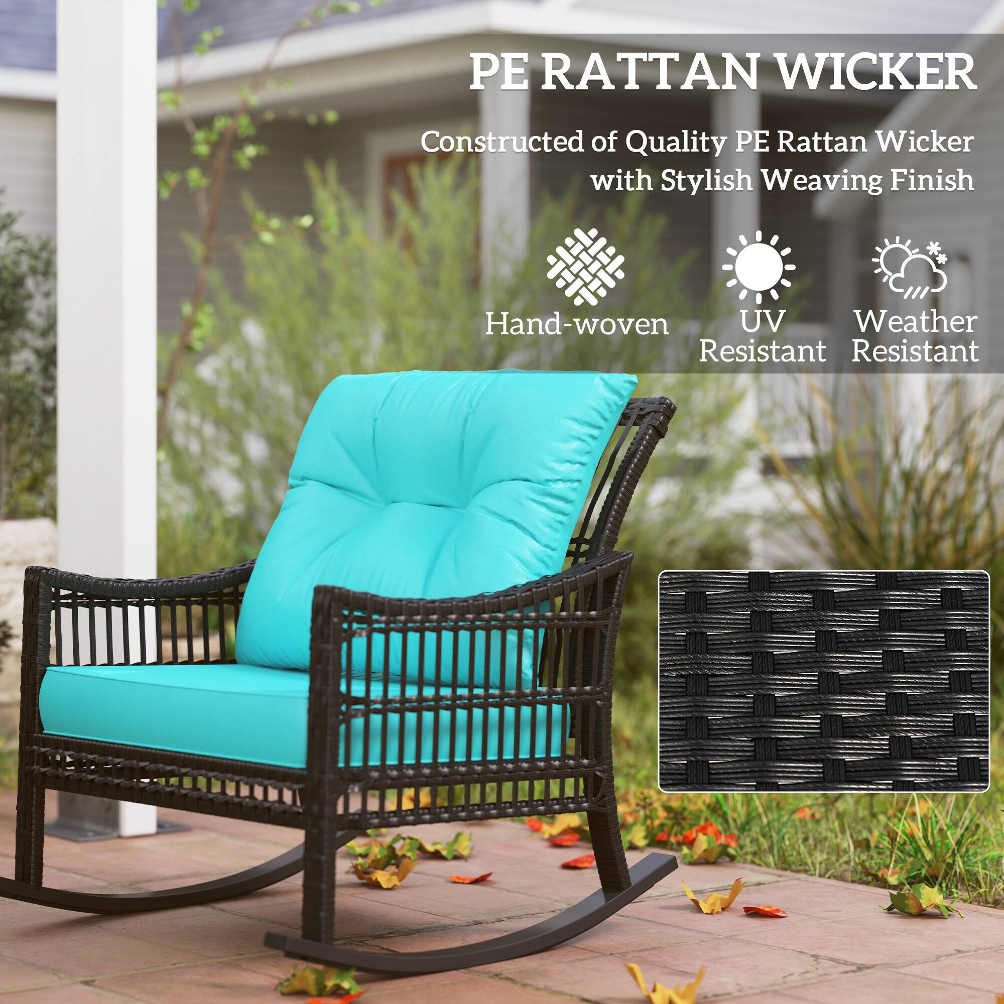 PE RATTAN WICKER  
Constructed of Quality PE Rattan Wicker with Stylish Weaving Finish  
Hand-woven  
UV Resistant  
Weather Resistant