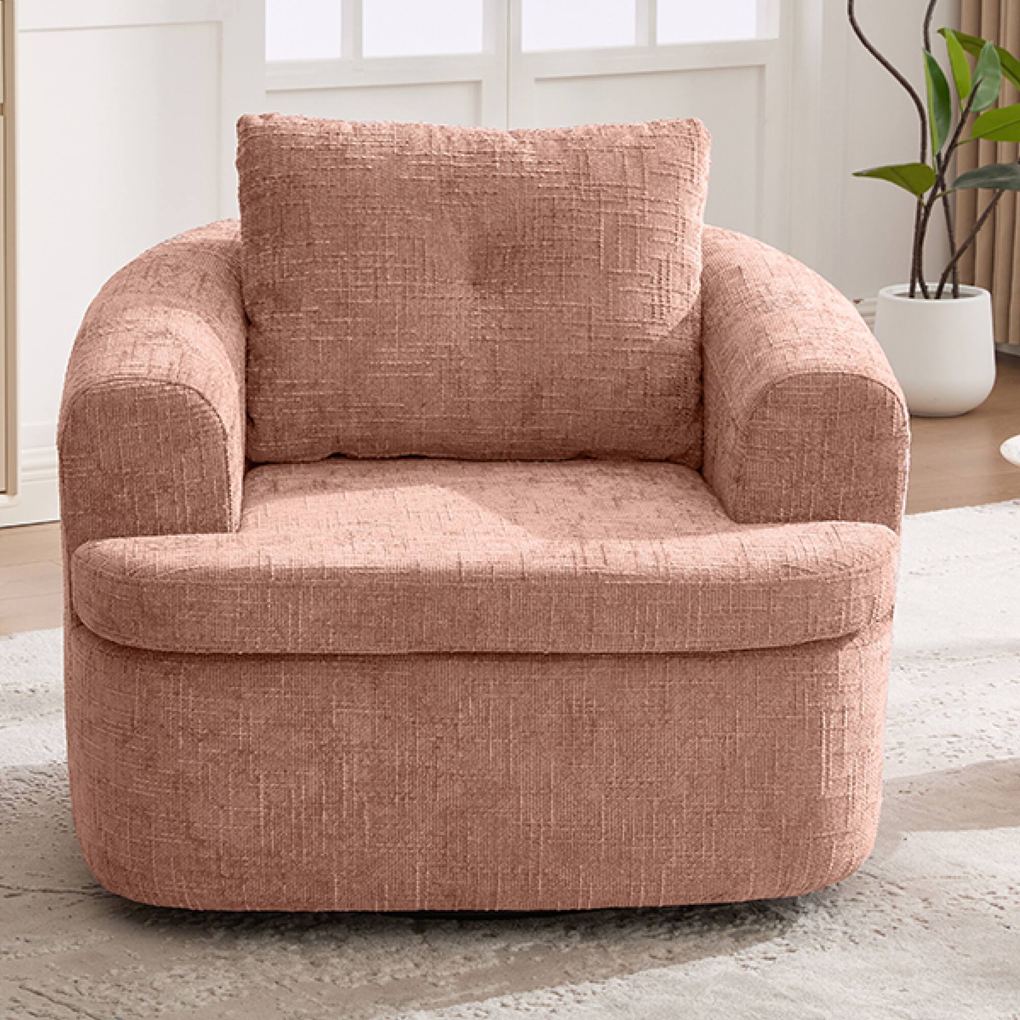 Left. GOODSILO - Modern 360-Degree Swivel Accent Barrel Chair with Dual-Layer Cushion Design for Living Room and Office - Pink.