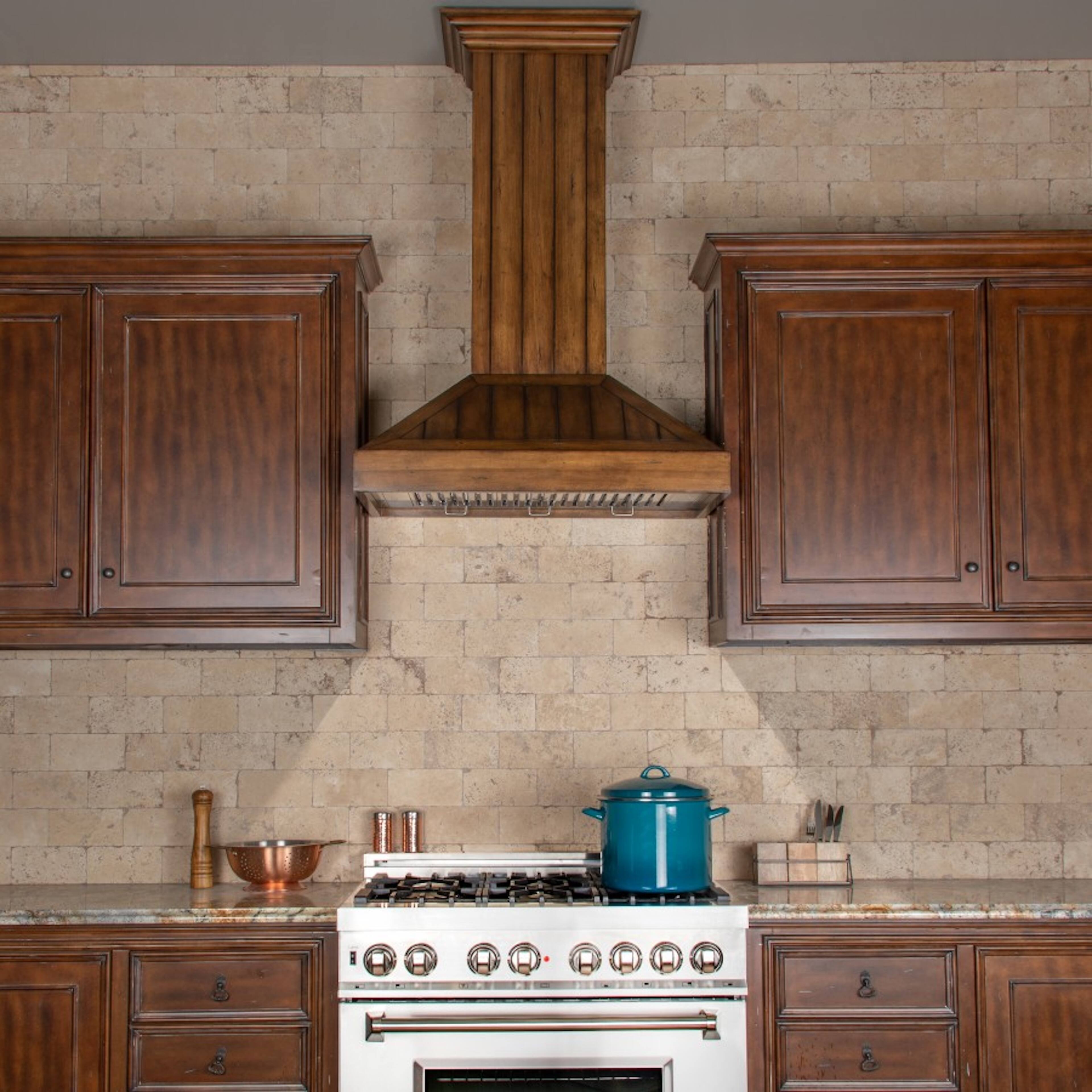 Alt View 4. ZLINE - 30" Wooden Convertible Vent Wall Mount Range Hood - Brown.