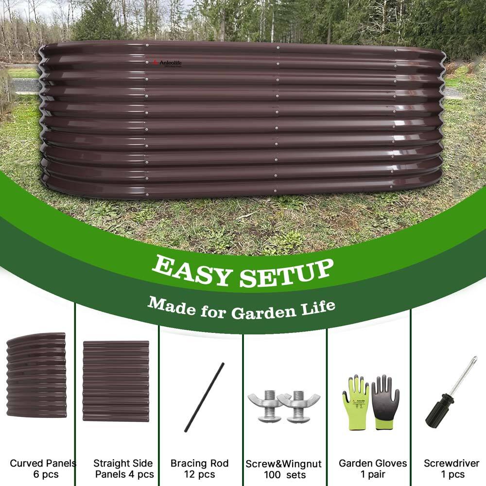 Anieolide EASY SETUP  
Made for Garden Life  

Curved Panels 6 pcs  
Straight Side Panels 4 pcs  
Bracing Rod 12 pcs  
Screw&Wingnut 100 sets  
Garden Gloves 1 pair  
Screwdriver 1 pcs