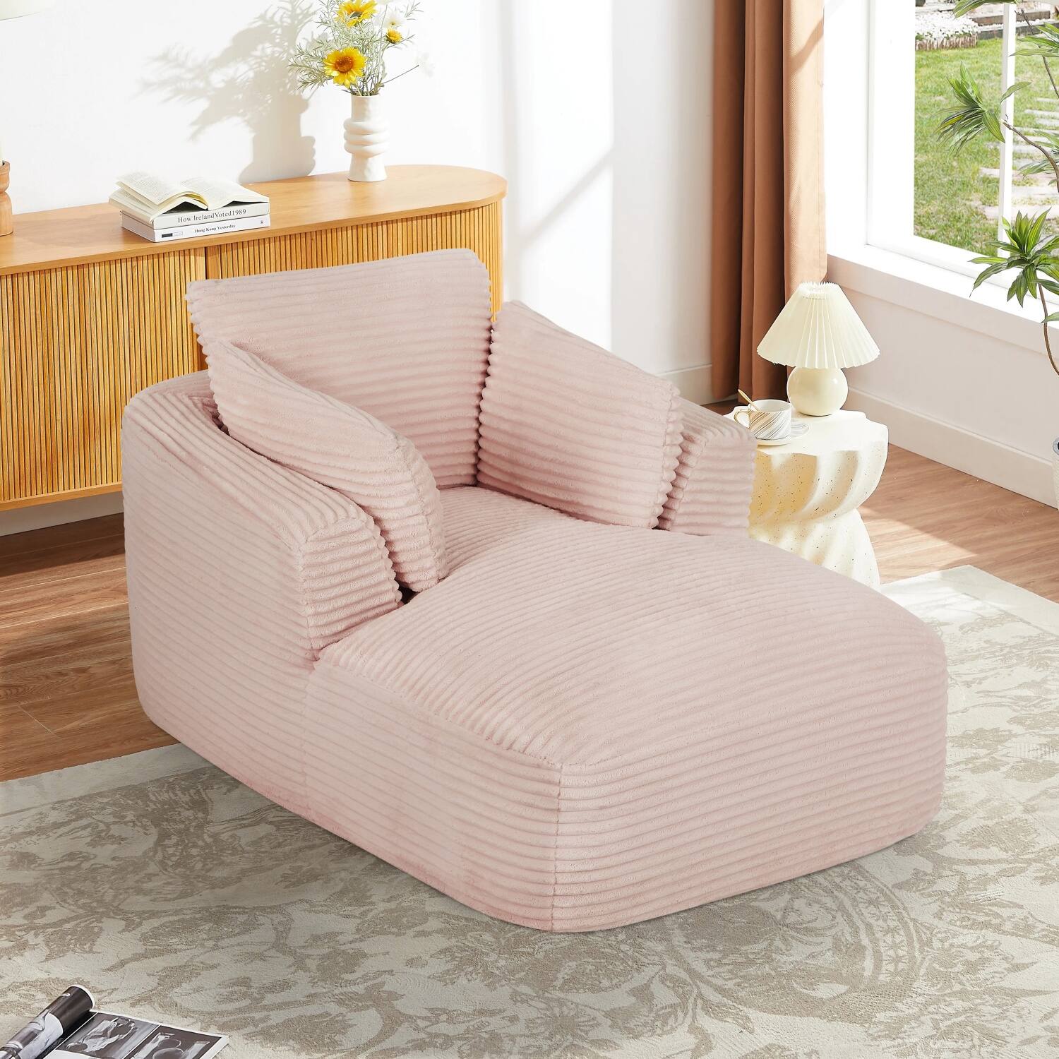 Angle. Z-Edge - Corduroy sleeper sofa couch, no assembly needed, Perfect for Living Room/Dorm/Apartment - Pink - Pink.