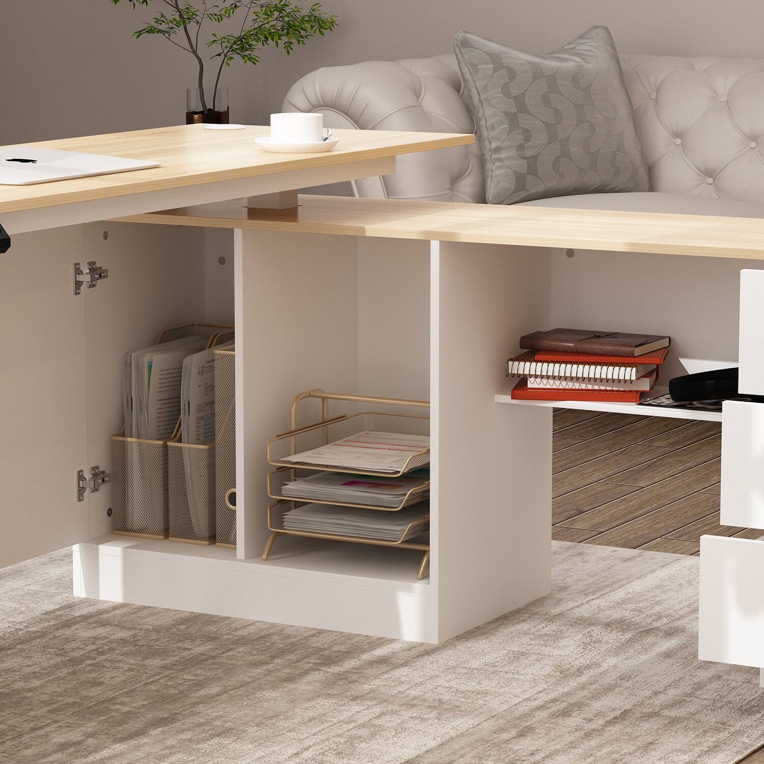 Alt View 7. Famapy - Famapy Electric Standing Desk: Adjustable Height, Ergonomic Design for Home & Office - White & Wooden.