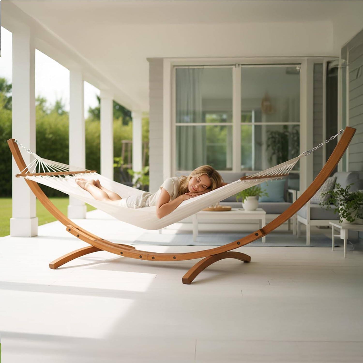 Alt View 5. Winado - 14FT Hammock Wood Arc Stand Only, Heavy Duty Wooden Hammock with Chain 450LBS Capacity for Indoor Outdoor Garden Porch - Natural.