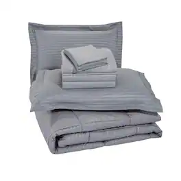Plazatex - Embossed Dobby Stripe 8 Pieces Comforter Bed In A Bag Set Queen - Gray