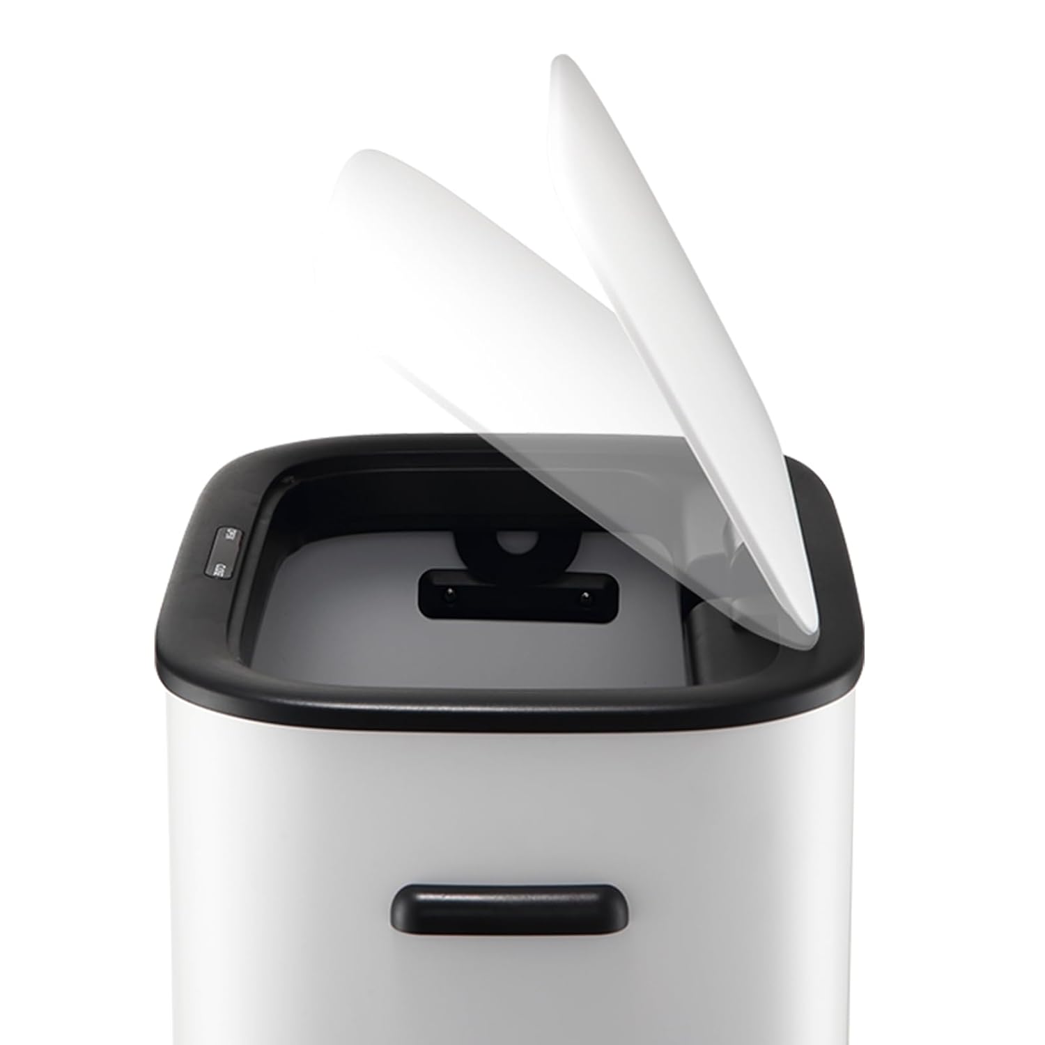 Angle. Jojoka - Sensorcan 13 Gallon Automatic Trash Can, White Space-Saving Large Capacity Touchless Bin for Home & Office - White.