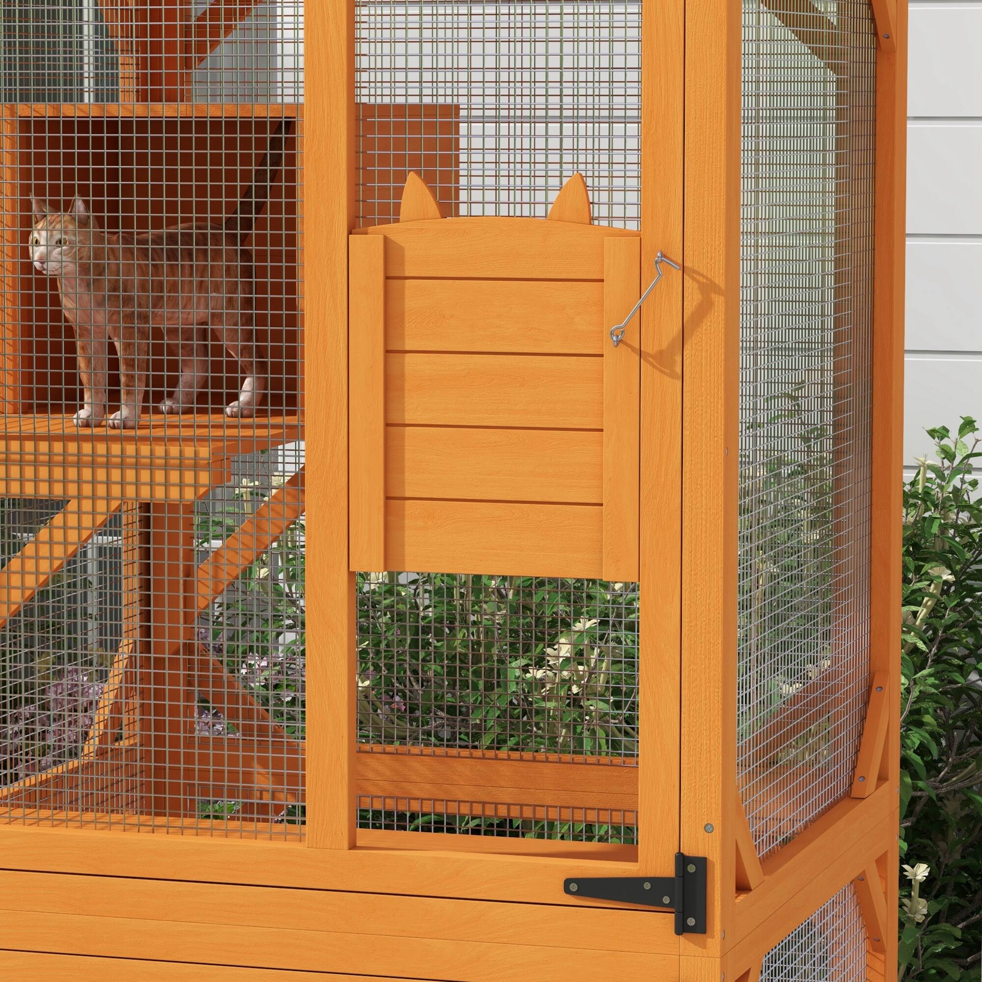 Alt View 4. Siljoy - Orange Catio on Wheels, Large Cat House with High Resting Box, Asphalt Roof, for 1‑3 Cats.