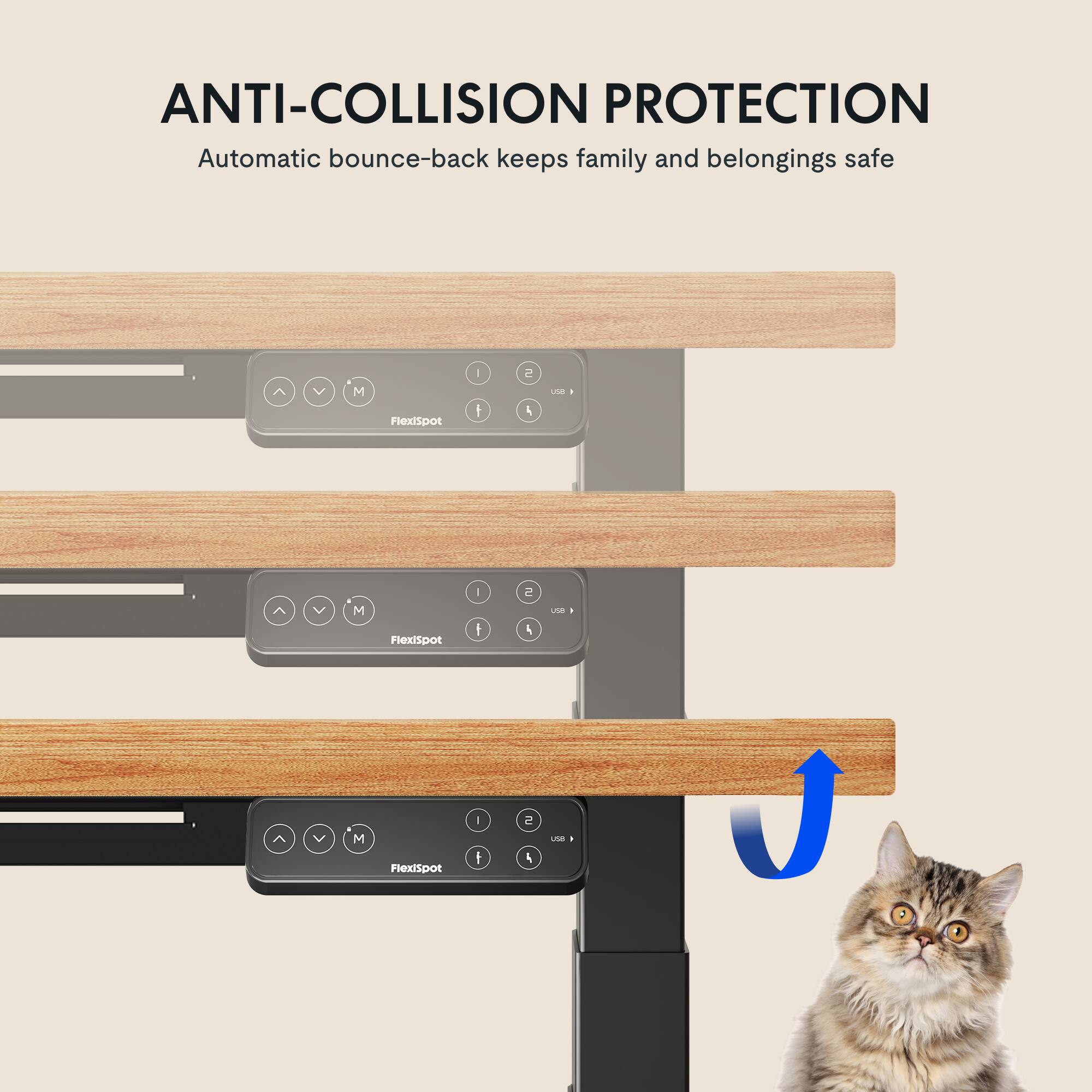 ANTI-COLLISION PROTECTION  
Automatic bounce-back keeps family and belongings safe  

FlexiSpot - I e 4 use  
FlexiSpot - I e & uNe  
FlexiSpot - 1 e 4 -