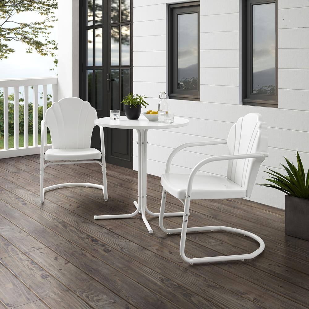 Alt View 10. Crosley Furniture - Tulip 3Pc Retro Outdoor Bistro Set - Bistro Table & 2 Chairs - White Satin.