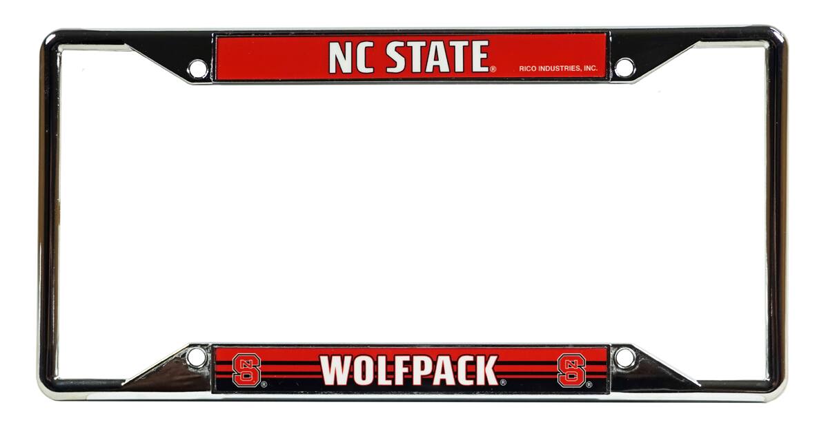North Carolina NC State Wolfpack Chrome 4 Corner License Plate Frame