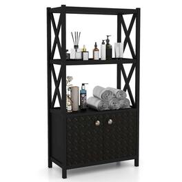 Costway - Bathroom Storage Cabinet with Open Shelves & Double Doors Modern Storage Organizer - Black