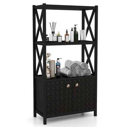 Front. Costway - Costway Bathroom Storage Cabinet with Open Shelves & Double Doors Modern Storage Organizer Black - Black.