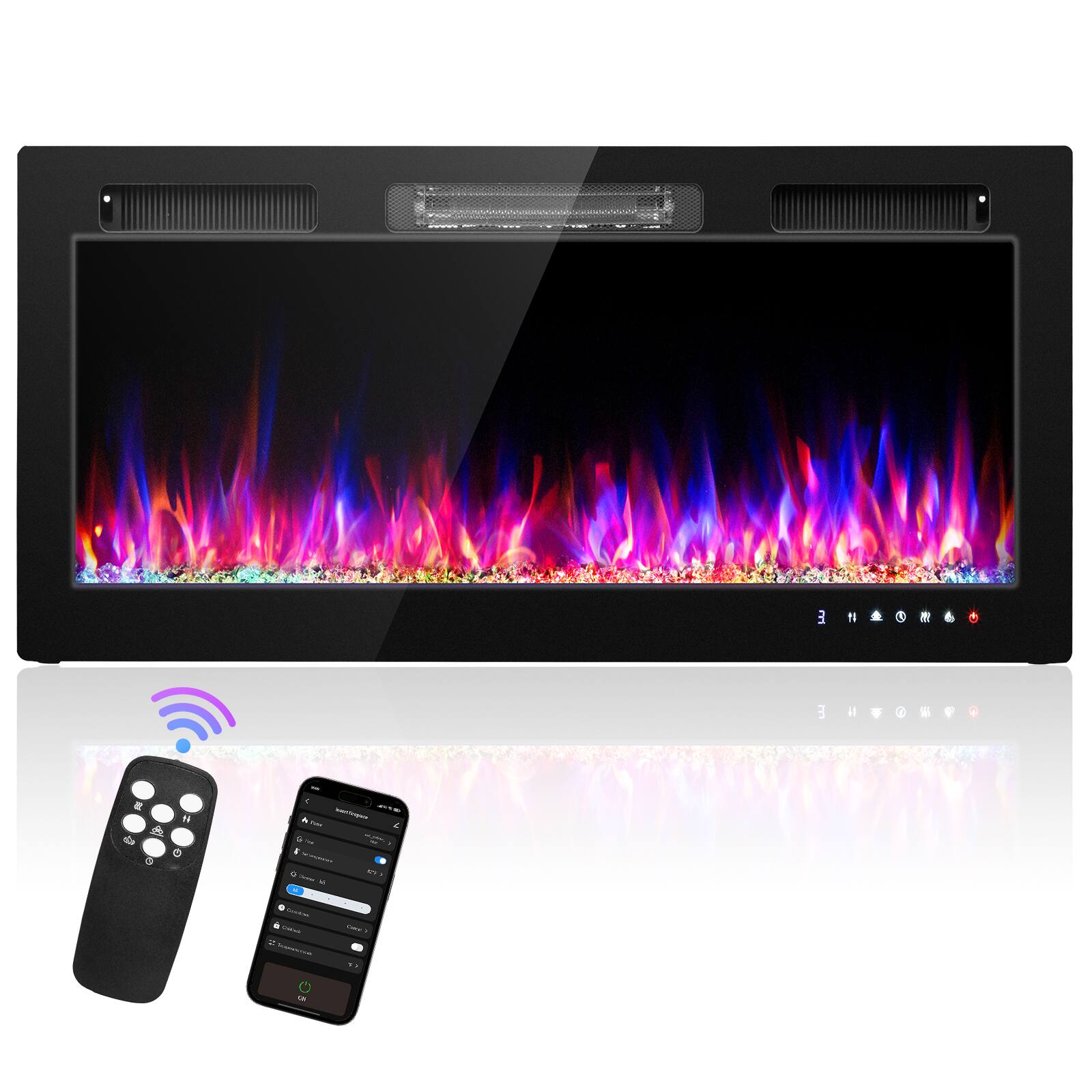 Alt View 7. Winado - 30" Electric Fireplace Insert, 1500W Wall-mounted/Built-in Fireplace Heater with WIFI Control, Remote Control - Black.