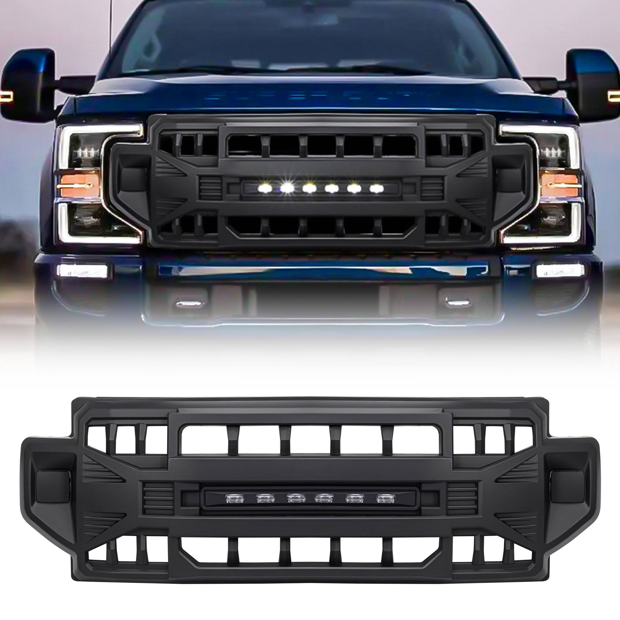 Front. AMERICAN MODIFIED - AMERICAN MODIFIED Front Grille Compatible with 2020-2022 Ford F250/F350, Black - Matte Black.