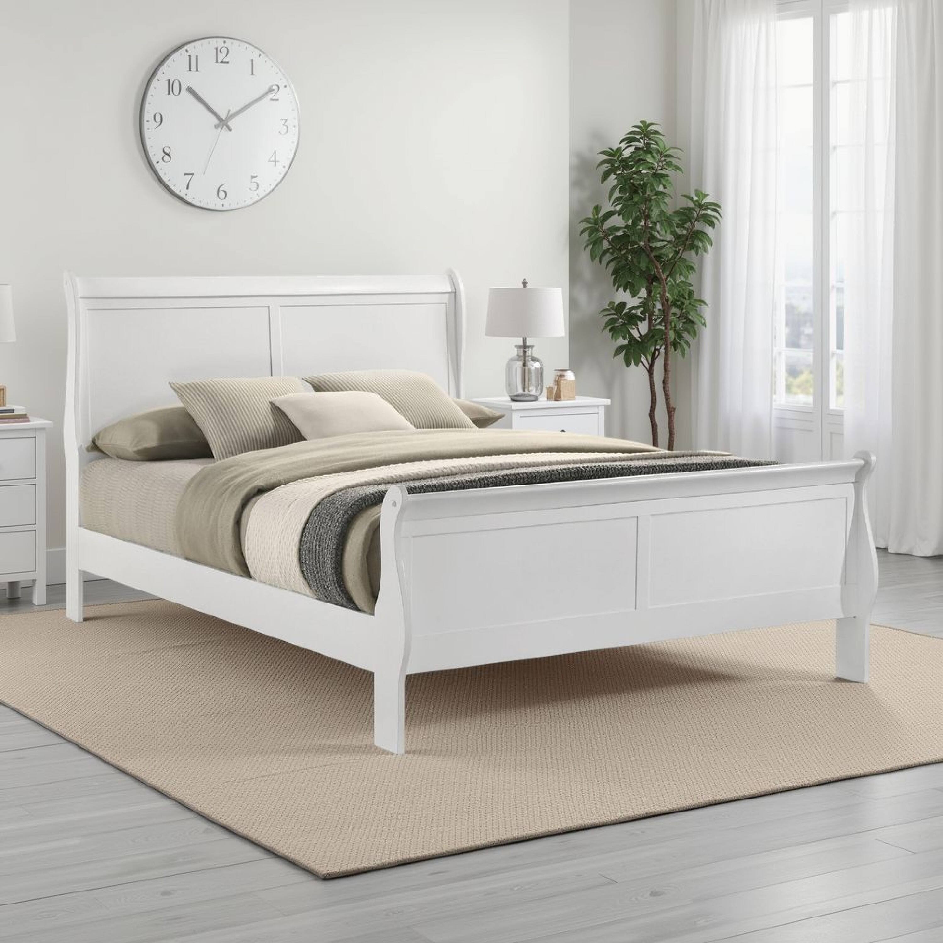 Alt View 5. Manhattan Lane - Nim Queen Size Bed, Sleigh Panel Headboard Design, Low Profile - White.