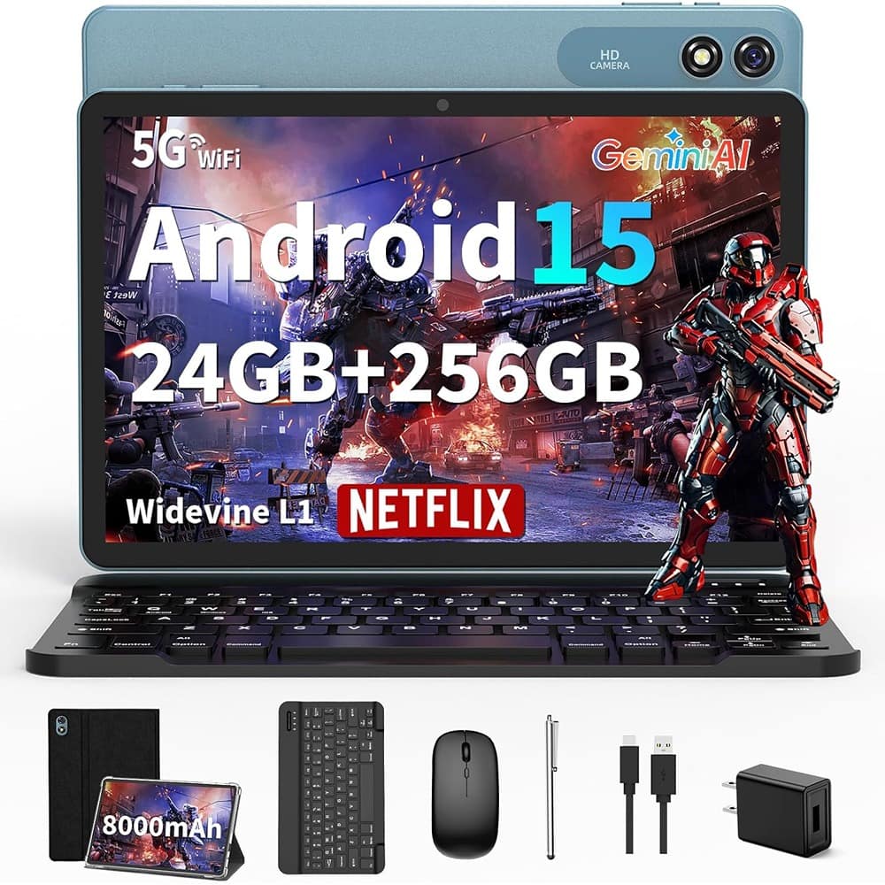 RTMB - Android 15 Tablet with Keyboard – 24GB RAM, 256GB Storage, Case - Black