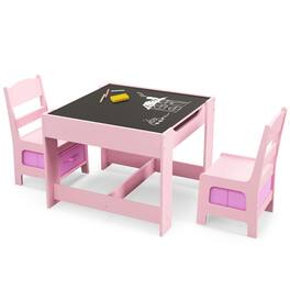 Kadyn - Kids Table Chairs Set With Storage Boxes Blackboard Whiteboard Drawing-Pink, Small Folding Table for Arts & Crafts - Natural