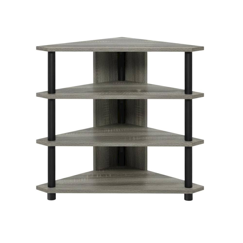 Alt View 3. FurniFact - Wooden TV stand, French Oak Grey, Black finish, 4-Tier Storage, Living Room - Gray Black.