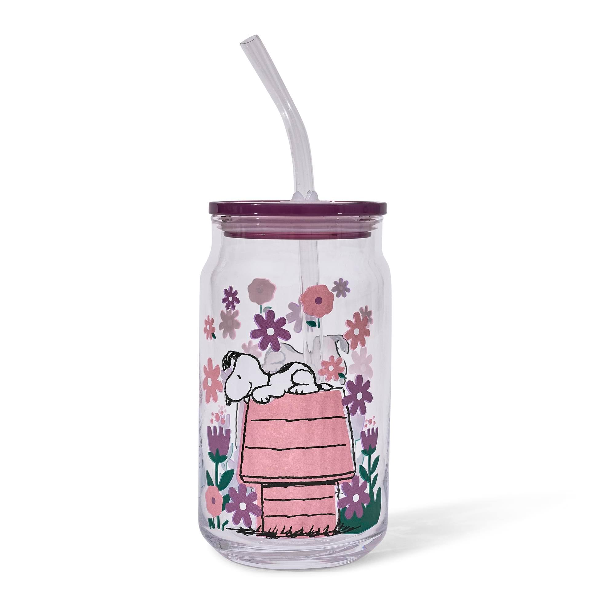 Silver Buffalo Peanuts Snoopy 16 Ounce Doghouse Flowers Glass Tumbler ...