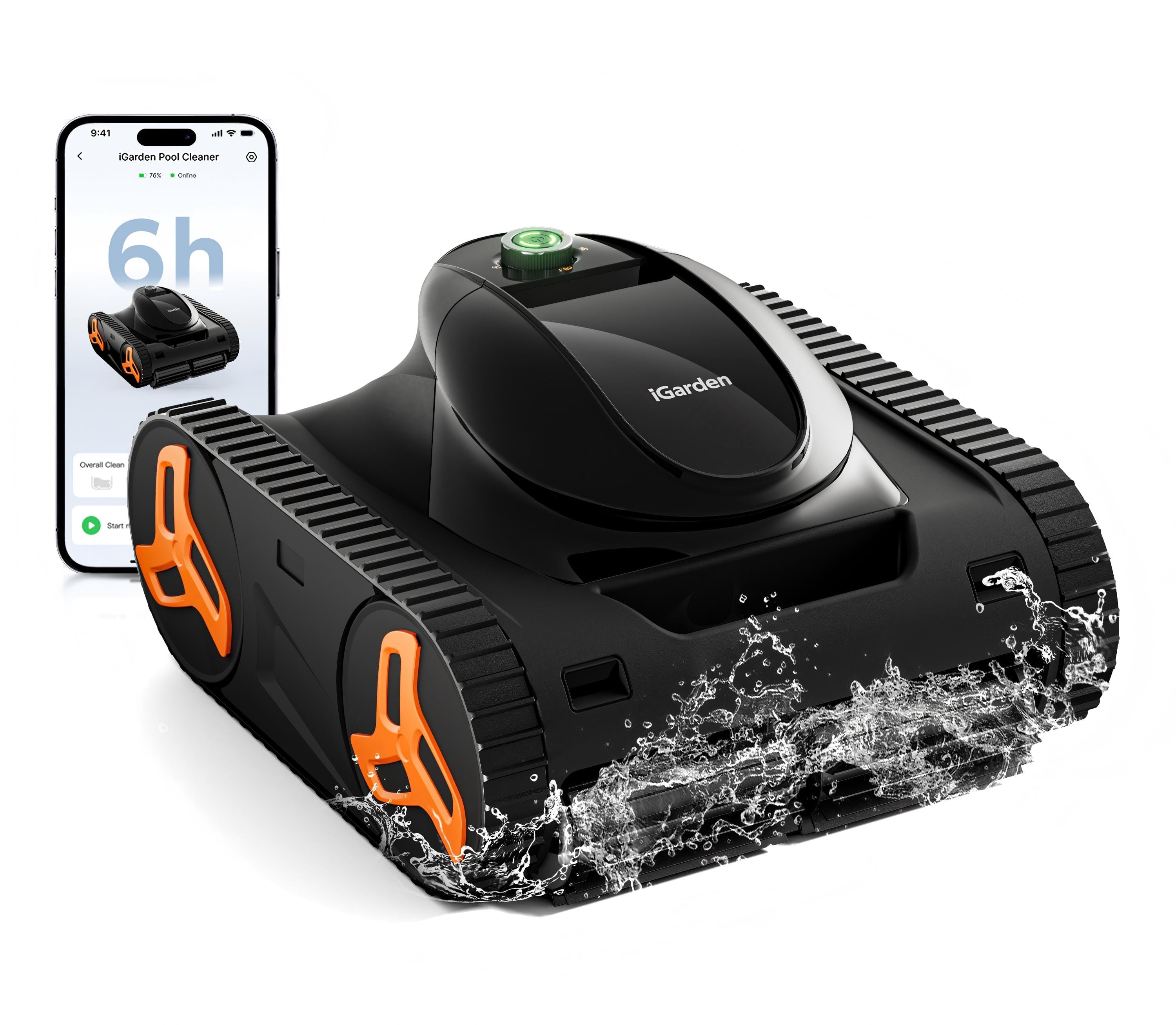 iGARDEN - KN Series Robotic Pool Cleaner, 6H Runtime Cover up to 6200 Sq.ft, Lightweight Pool Vacuum