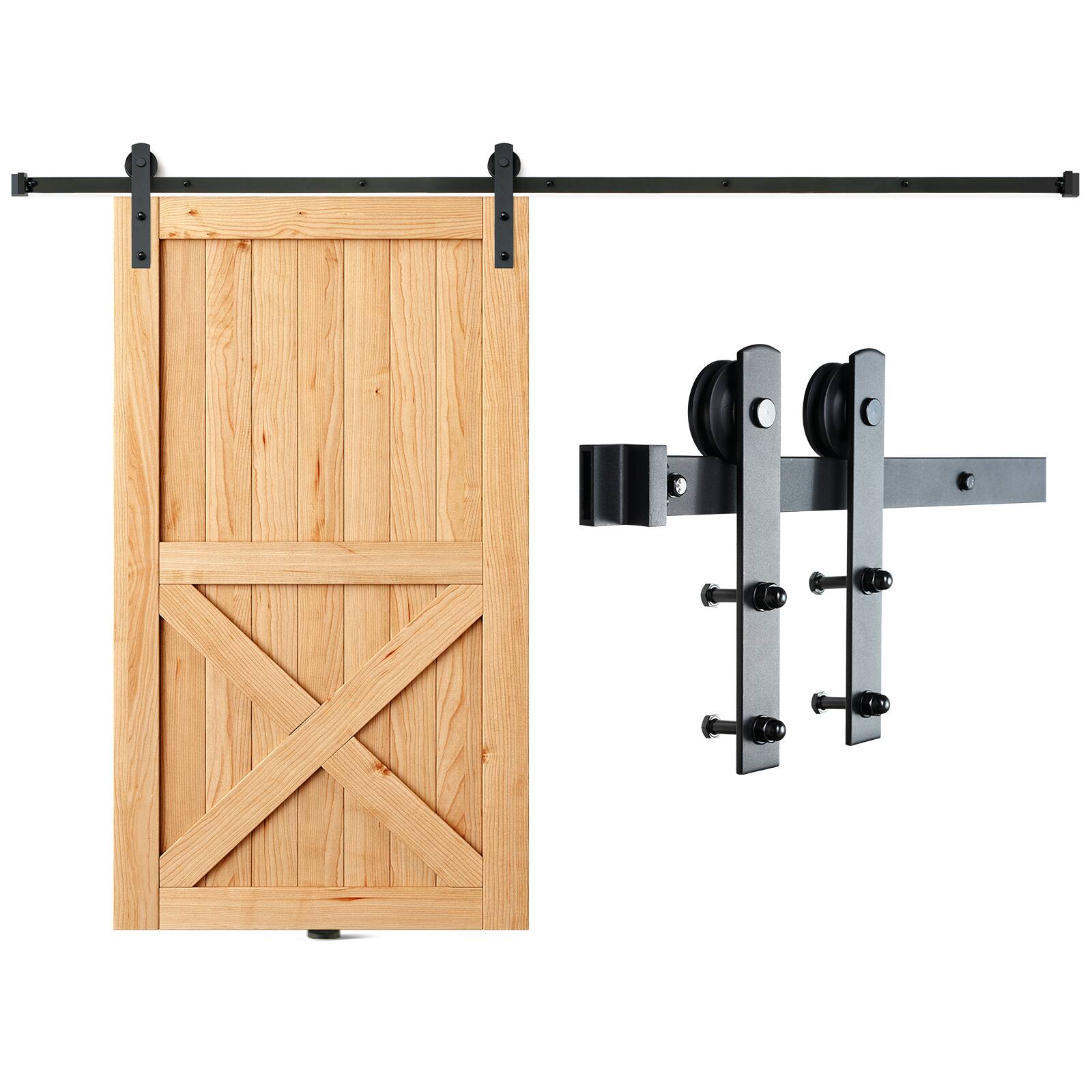 Front. VEVOR - 8FT Sliding Barn Door Hardware Kit, 330LBS Loading Heavy Duty Barn Door Track Kit for Single Door, Fit 3.7-4.3FT Wide - Black.