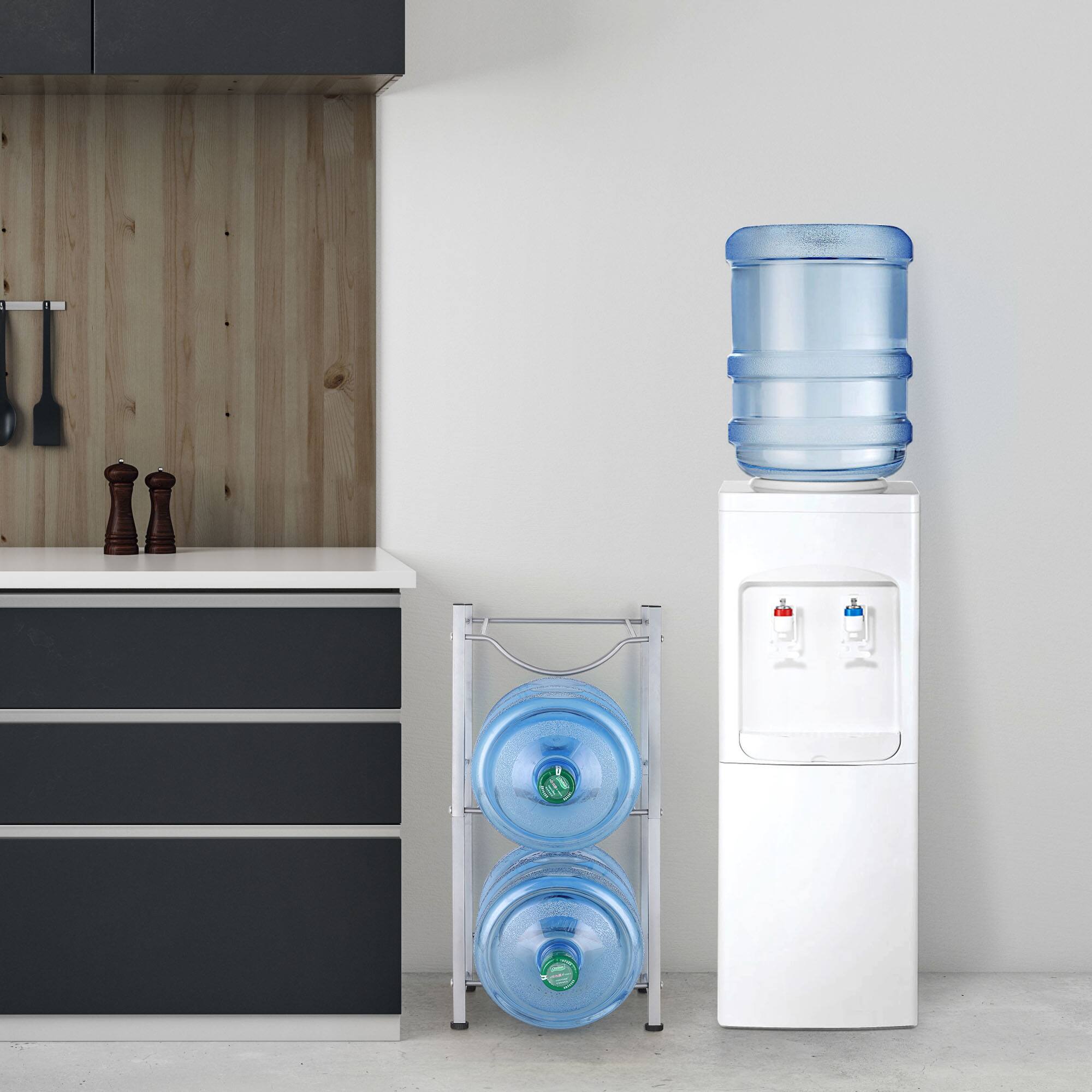 Left. Oumilen - 3-Tier Single Column Water Bottle Rack with Square Tubes, Silver - Silver.