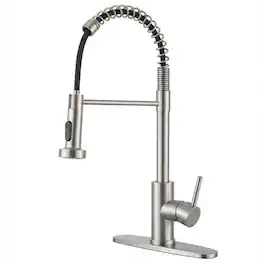 Ropilly - Pull Down Kitchen Faucet, Industrial Style Single Handle Kitchen Faucet, 1 Hole or 3 Hole - Brushed Nickel