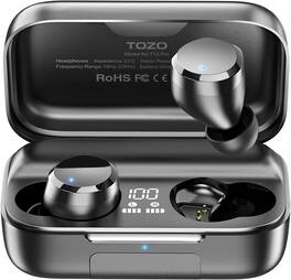 TOZO - T12 Pro Noise Cancellation Bluetooth Earbuds Waterproof with Wireless Charging Case - Black