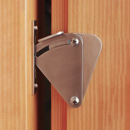 Front. Boyel Living - 3 in. Stainless Steel Fan-Shape Sliding Barn Door Lock Latch - Stainless Steel.