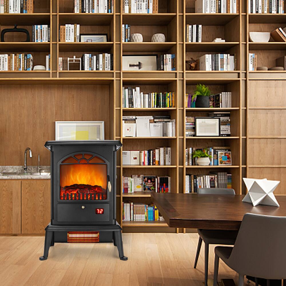 Alt View 6. Winado - 1500W Freestanding Three-door Glass 3D Flame Fireplace with Remote Control/Quartz tube heating/Fake Firewood - Black.