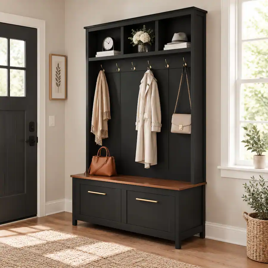 Angled Bench Frame RYHNUYNE ON TREND 4 in 1 Hall Tree, 47.2 in Wide, Particle Board ...
