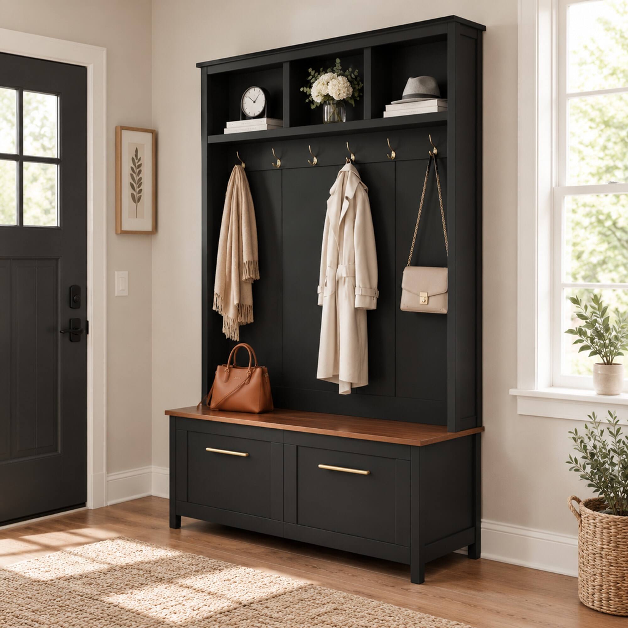 RYHNUYNE ON TREND 4 in 1 Hall Tree, 47.2 in Wide, Particle Board ...