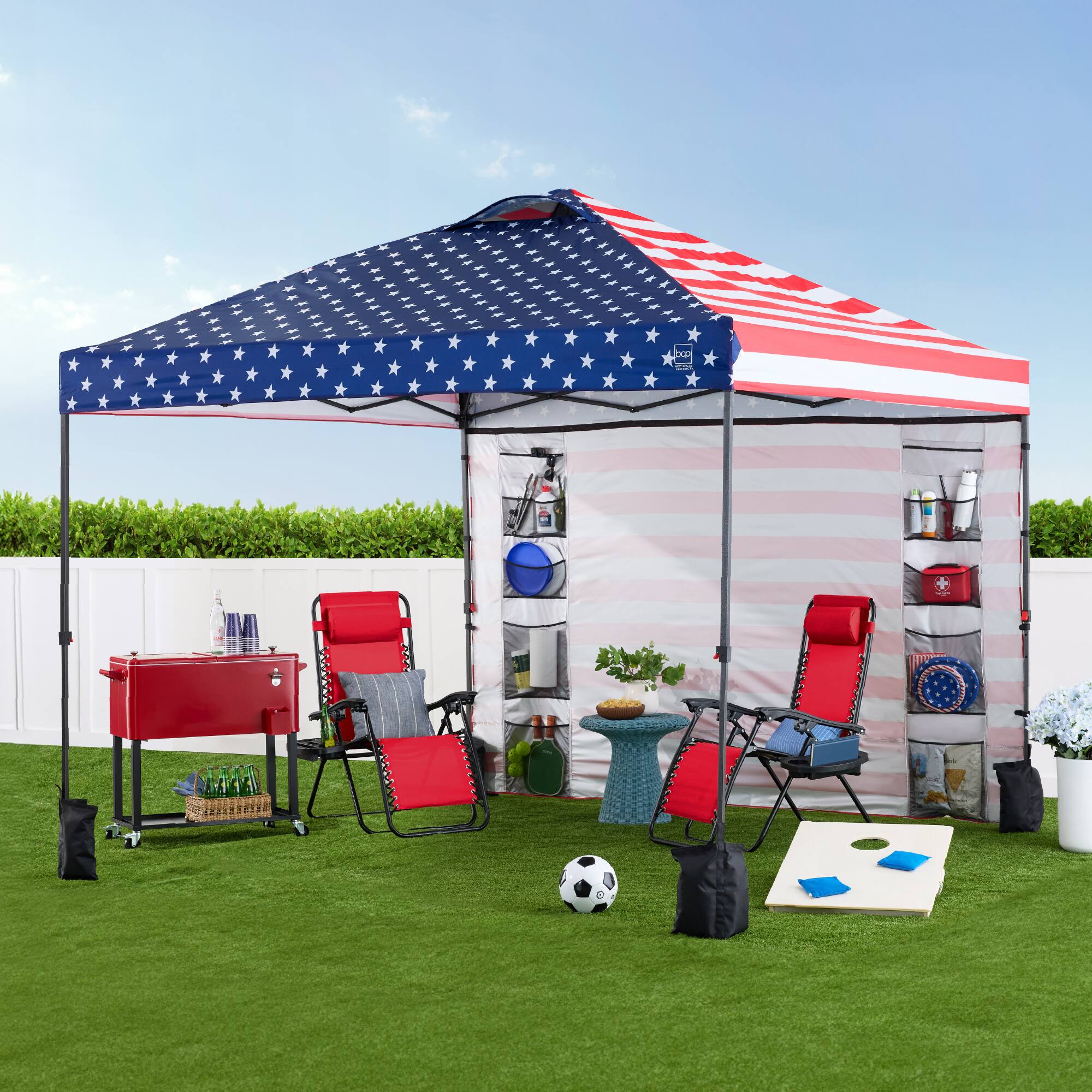 Alt View 5. Best Choice Products - Best Choice Products 10x10ft Easy Setup Pop Up Canopy, Portable Tent w/ Side Wall, 1-Button Push, Case - American Flag - American Flag.