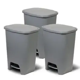 Glad - Kitchen Trash Can with Lid and Garbage Bag Rings, 20 Gal, Grey, 3 Pack - Gray