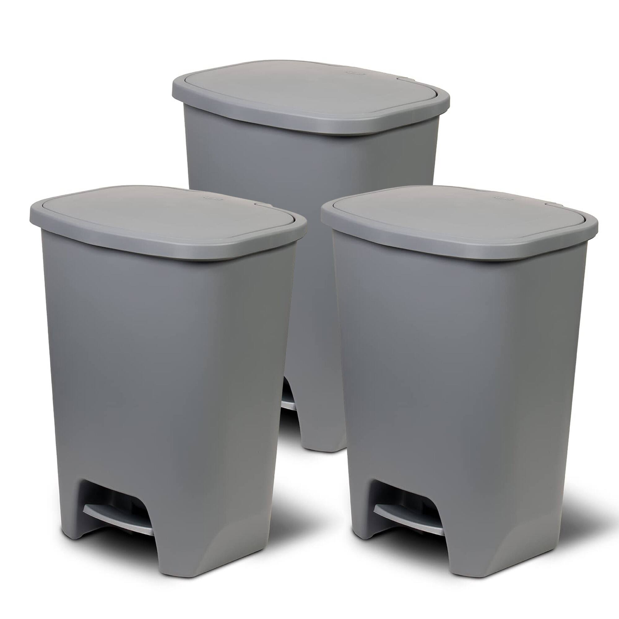 Front. Glad - Glad Kitchen Trash Can with Lid and Garbage Bag Rings, 20 Gal, Grey, 3 Pack - Grey.