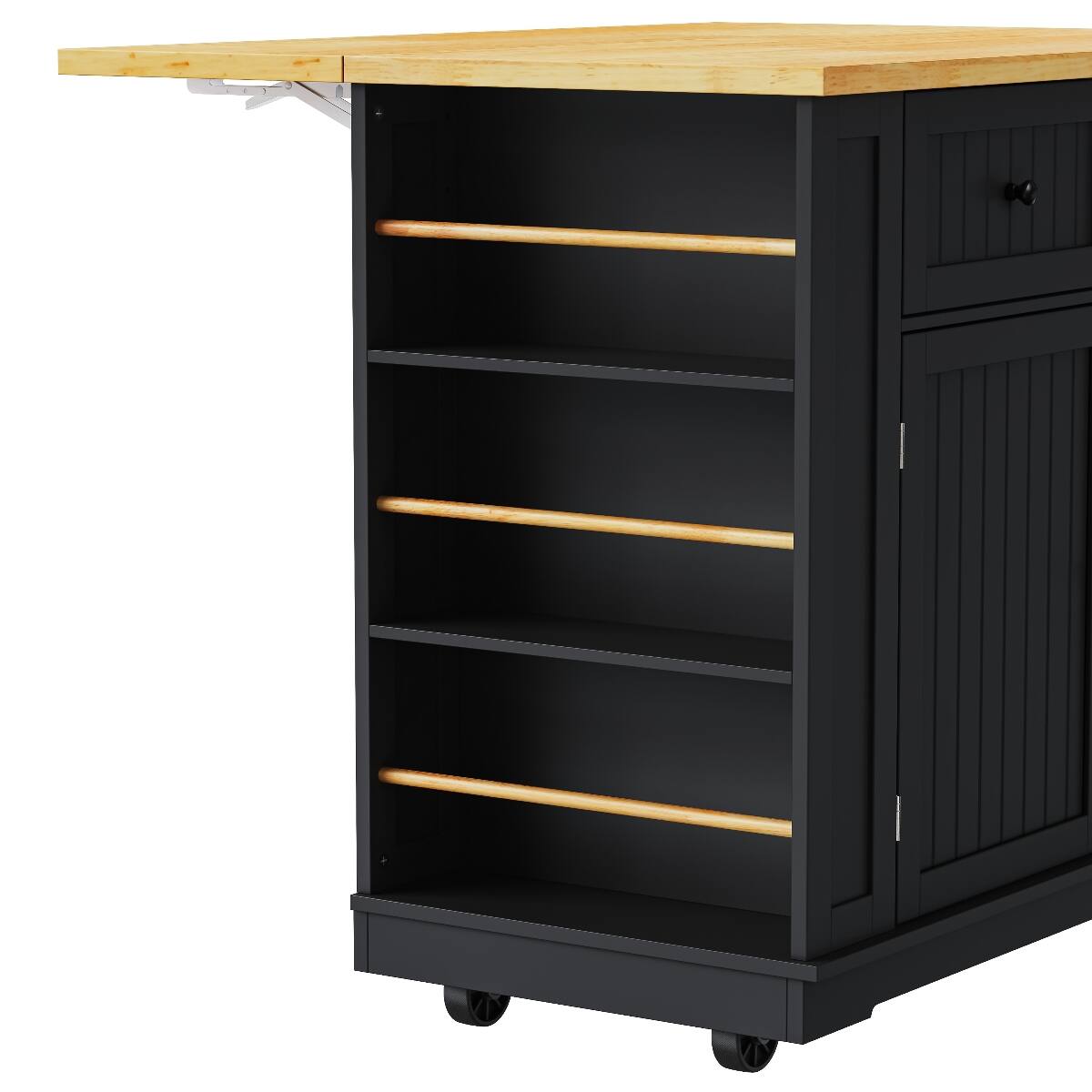 Alt View 4. Loheer - Loheer 48 inch kitchen island with 2 bar stools, Drop Leaf, Black - Black.